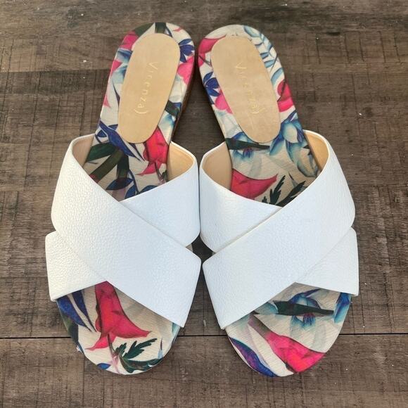ANTHROPOLOGIE VICENZA CROSS BAND SLIDE SANDALS WHITE LEATHER SIZE 8 - Picture 3 of 10